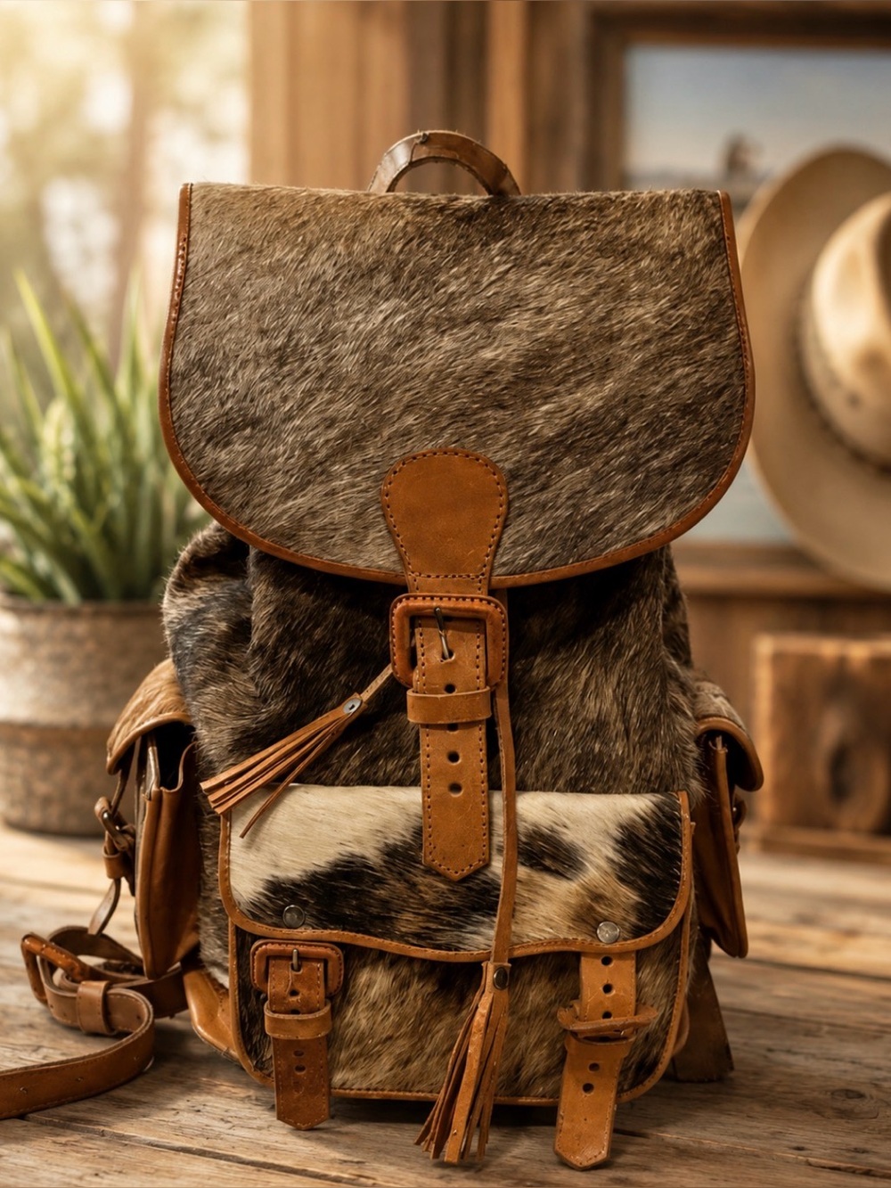 Cowhide Backpack real hair hide Leather.  Custom Western Style Large. Gorgeous.